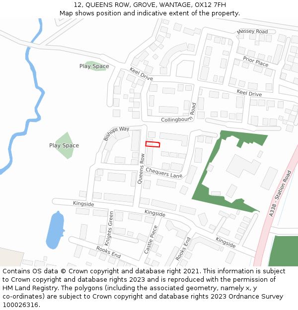 12, QUEENS ROW, GROVE, WANTAGE, OX12 7FH: Location map and indicative extent of plot