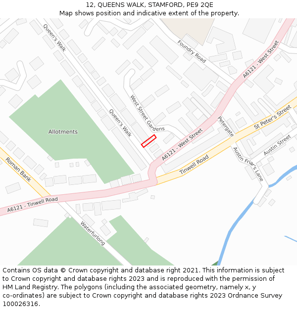 12, QUEENS WALK, STAMFORD, PE9 2QE: Location map and indicative extent of plot