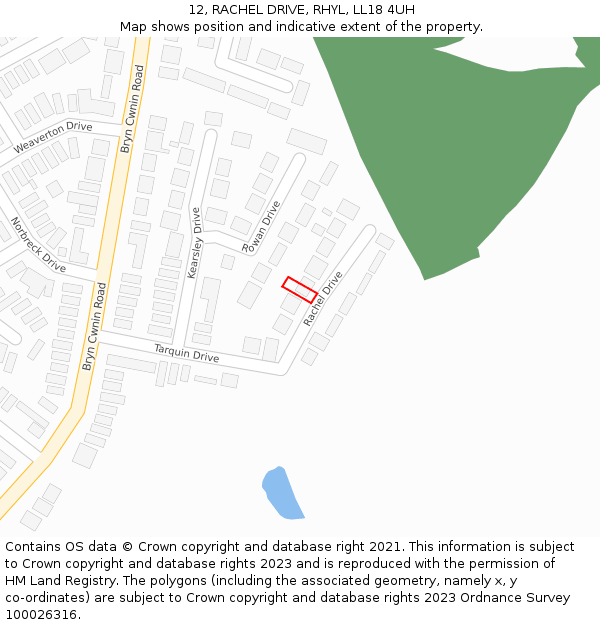 12, RACHEL DRIVE, RHYL, LL18 4UH: Location map and indicative extent of plot