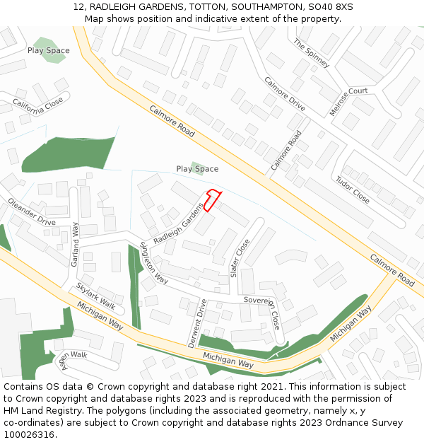 12, RADLEIGH GARDENS, TOTTON, SOUTHAMPTON, SO40 8XS: Location map and indicative extent of plot