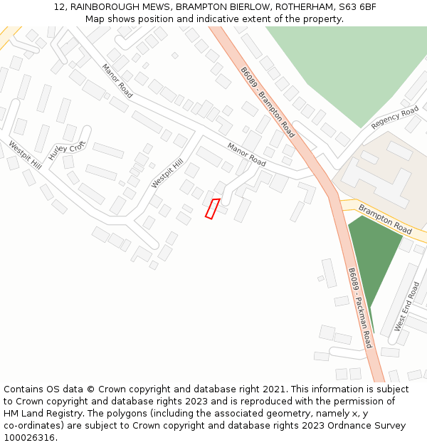 12, RAINBOROUGH MEWS, BRAMPTON BIERLOW, ROTHERHAM, S63 6BF: Location map and indicative extent of plot