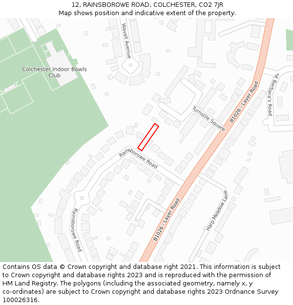 12, RAINSBOROWE ROAD, COLCHESTER, CO2 7JR: Location map and indicative extent of plot