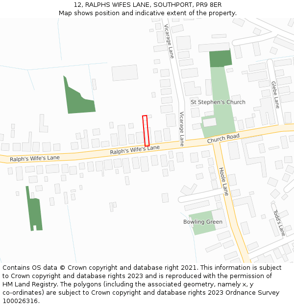 12, RALPHS WIFES LANE, SOUTHPORT, PR9 8ER: Location map and indicative extent of plot