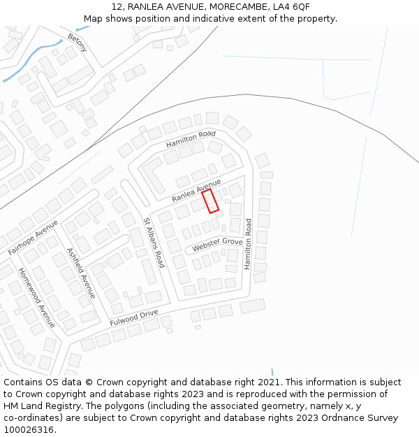 12, RANLEA AVENUE, MORECAMBE, LA4 6QF: Location map and indicative extent of plot