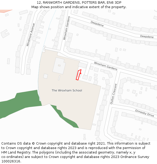 12, RANWORTH GARDENS, POTTERS BAR, EN6 3DP: Location map and indicative extent of plot