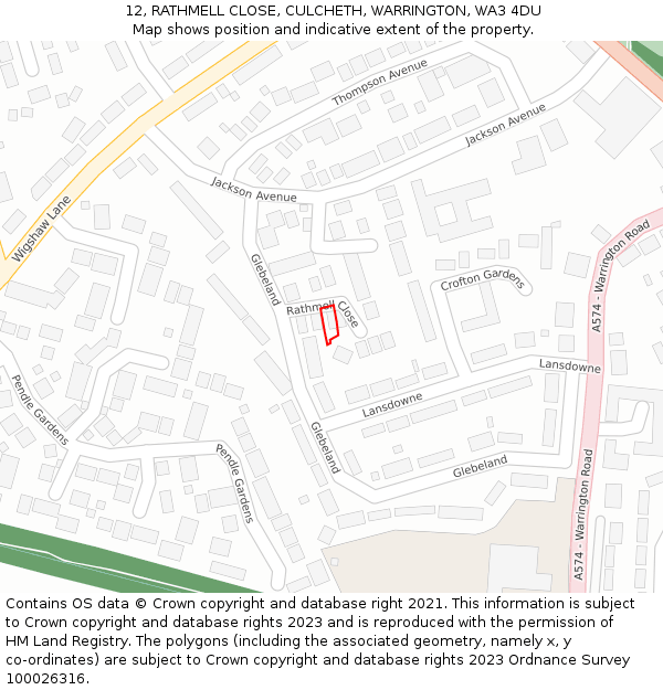 12, RATHMELL CLOSE, CULCHETH, WARRINGTON, WA3 4DU: Location map and indicative extent of plot