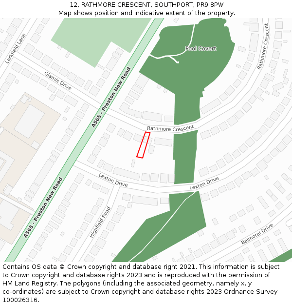 12, RATHMORE CRESCENT, SOUTHPORT, PR9 8PW: Location map and indicative extent of plot