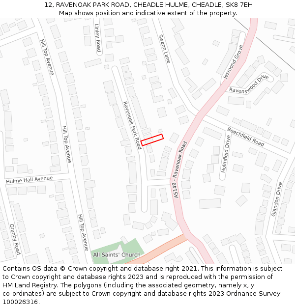 12, RAVENOAK PARK ROAD, CHEADLE HULME, CHEADLE, SK8 7EH: Location map and indicative extent of plot