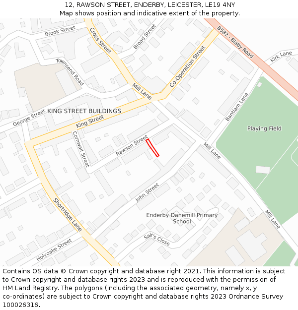 12, RAWSON STREET, ENDERBY, LEICESTER, LE19 4NY: Location map and indicative extent of plot