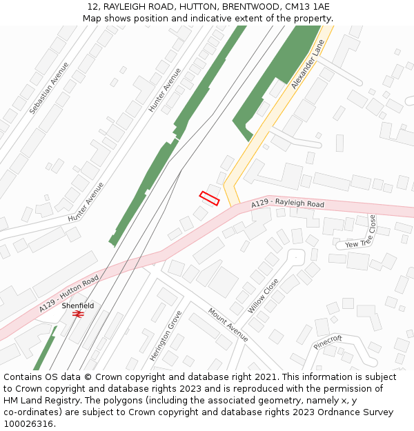 12, RAYLEIGH ROAD, HUTTON, BRENTWOOD, CM13 1AE: Location map and indicative extent of plot