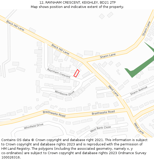 12, RAYNHAM CRESCENT, KEIGHLEY, BD21 2TP: Location map and indicative extent of plot