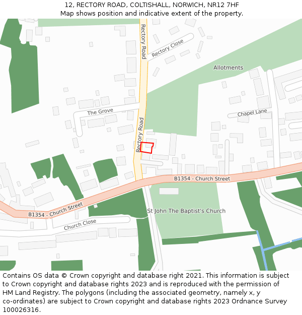 12, RECTORY ROAD, COLTISHALL, NORWICH, NR12 7HF: Location map and indicative extent of plot