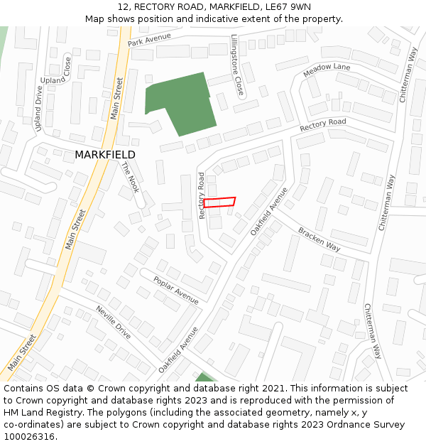 12, RECTORY ROAD, MARKFIELD, LE67 9WN: Location map and indicative extent of plot