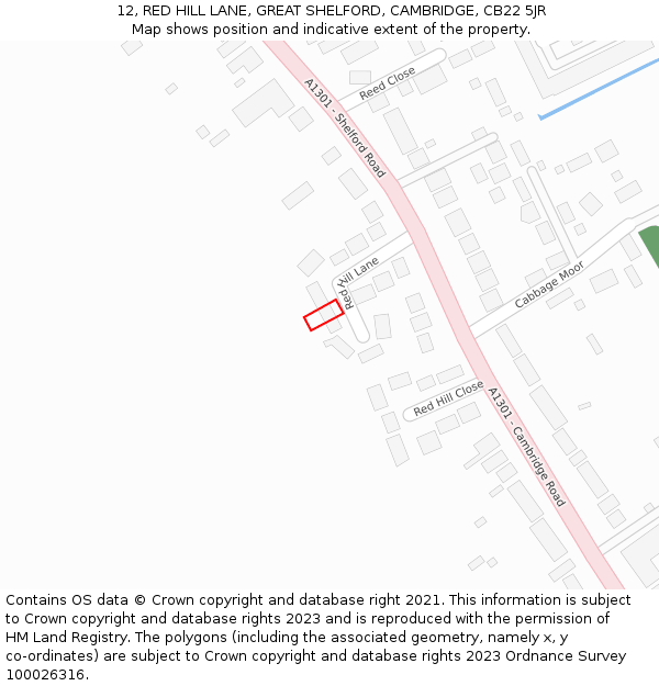 12, RED HILL LANE, GREAT SHELFORD, CAMBRIDGE, CB22 5JR: Location map and indicative extent of plot