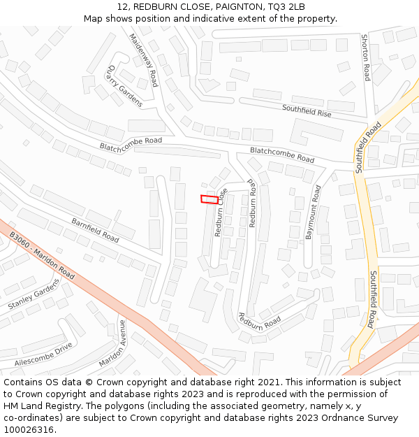 12, REDBURN CLOSE, PAIGNTON, TQ3 2LB: Location map and indicative extent of plot