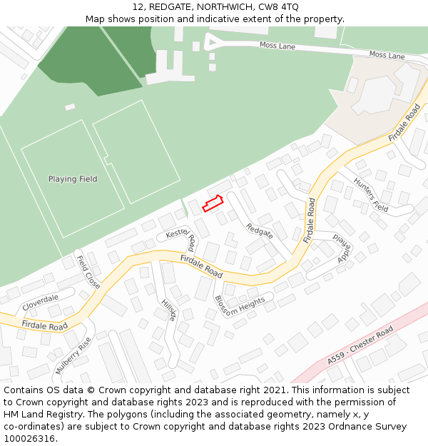 12, REDGATE, NORTHWICH, CW8 4TQ: Location map and indicative extent of plot