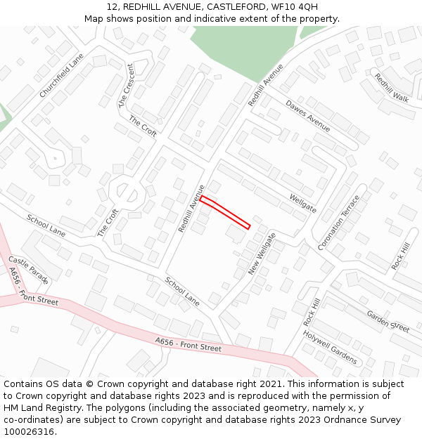 12, REDHILL AVENUE, CASTLEFORD, WF10 4QH: Location map and indicative extent of plot