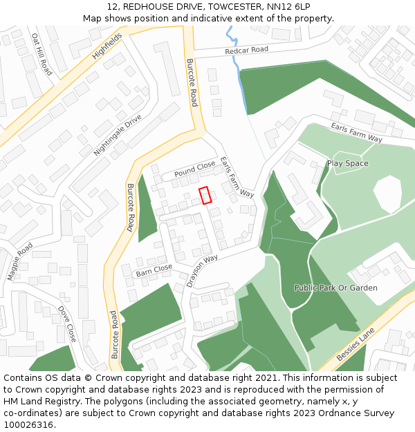 12, REDHOUSE DRIVE, TOWCESTER, NN12 6LP: Location map and indicative extent of plot