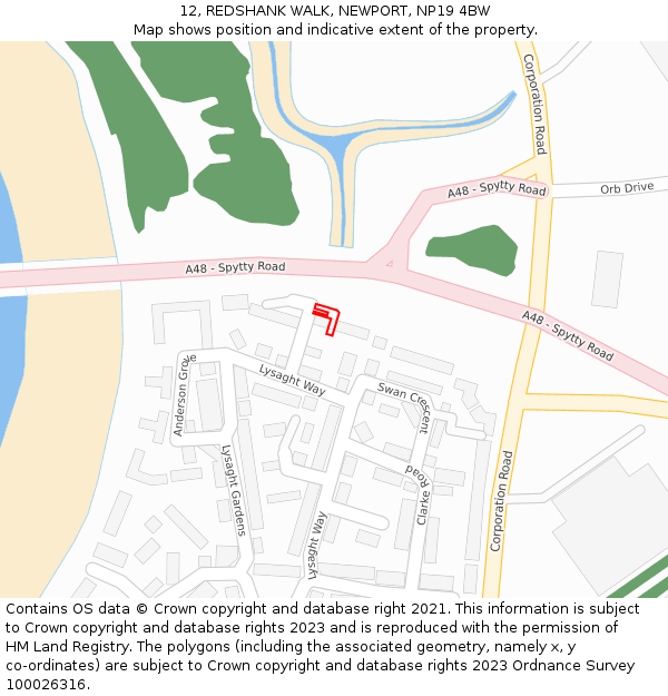 12, REDSHANK WALK, NEWPORT, NP19 4BW: Location map and indicative extent of plot