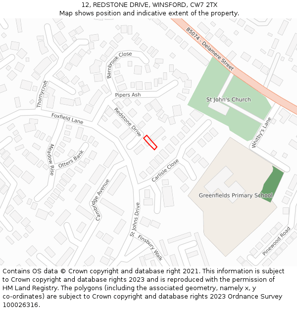 12, REDSTONE DRIVE, WINSFORD, CW7 2TX: Location map and indicative extent of plot