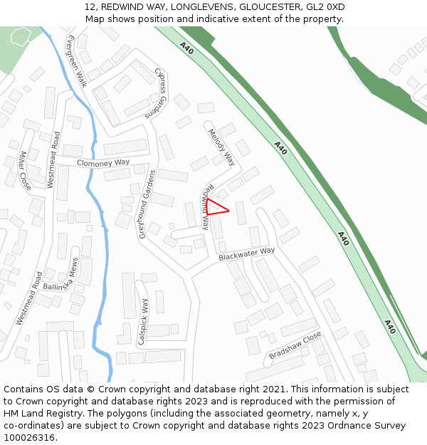 12, REDWIND WAY, LONGLEVENS, GLOUCESTER, GL2 0XD: Location map and indicative extent of plot