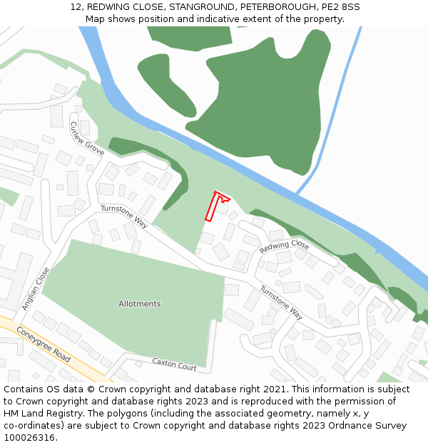 12, REDWING CLOSE, STANGROUND, PETERBOROUGH, PE2 8SS: Location map and indicative extent of plot