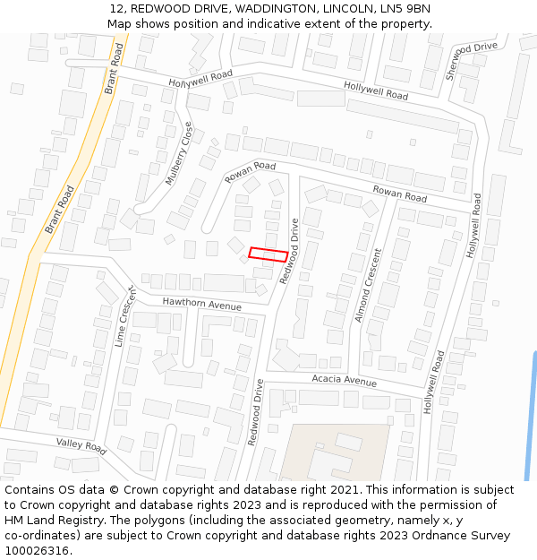 12, REDWOOD DRIVE, WADDINGTON, LINCOLN, LN5 9BN: Location map and indicative extent of plot