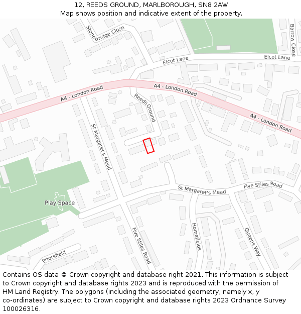 12, REEDS GROUND, MARLBOROUGH, SN8 2AW: Location map and indicative extent of plot
