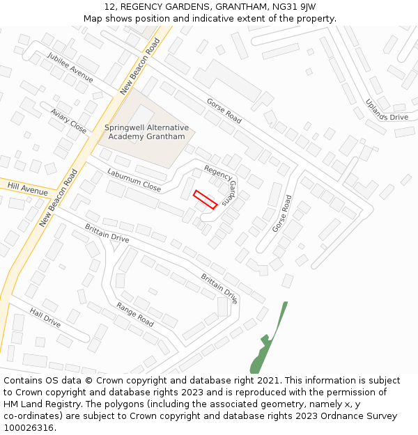 12, REGENCY GARDENS, GRANTHAM, NG31 9JW: Location map and indicative extent of plot