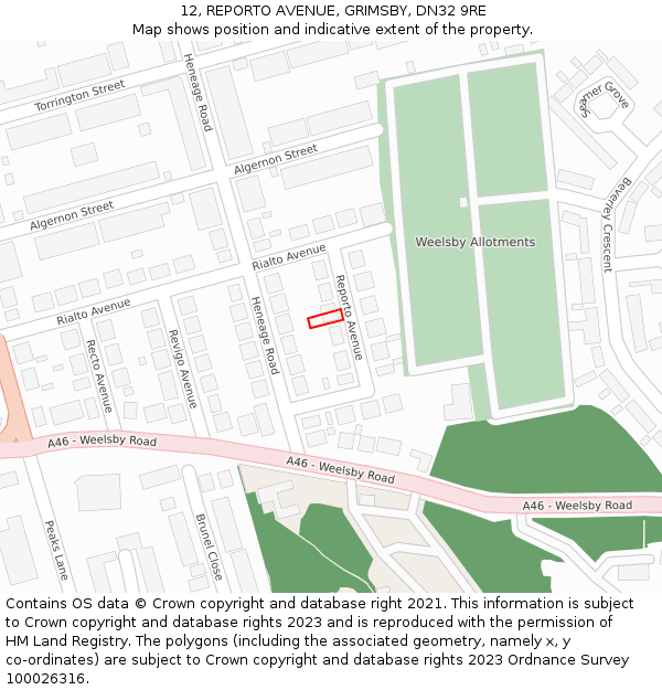 12, REPORTO AVENUE, GRIMSBY, DN32 9RE: Location map and indicative extent of plot
