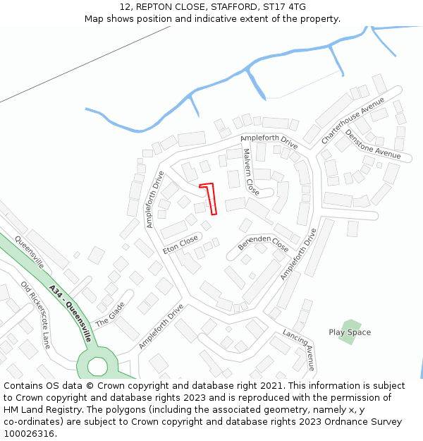 12, REPTON CLOSE, STAFFORD, ST17 4TG: Location map and indicative extent of plot