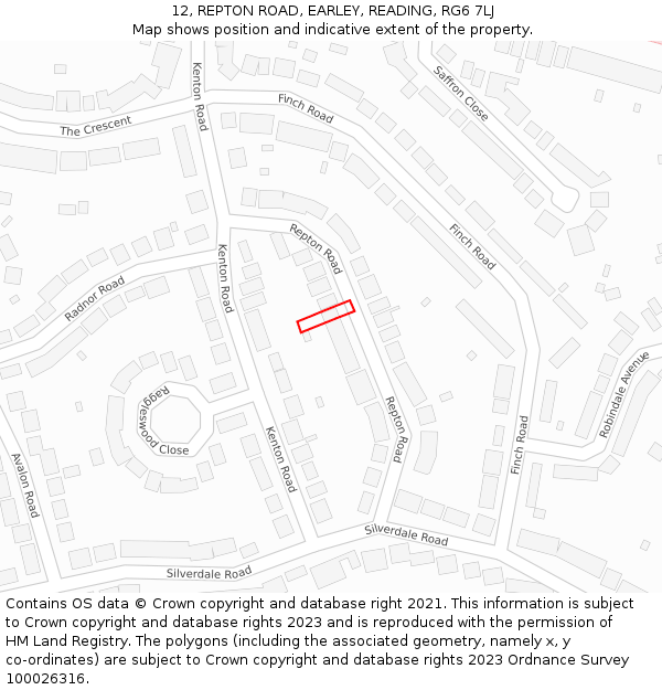 12, REPTON ROAD, EARLEY, READING, RG6 7LJ: Location map and indicative extent of plot