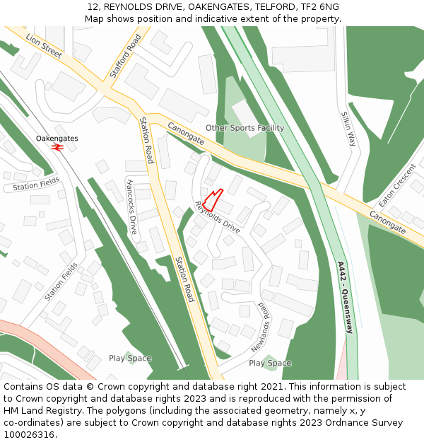 12, REYNOLDS DRIVE, OAKENGATES, TELFORD, TF2 6NG: Location map and indicative extent of plot