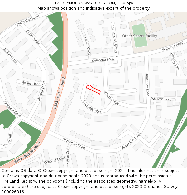 12, REYNOLDS WAY, CROYDON, CR0 5JW: Location map and indicative extent of plot
