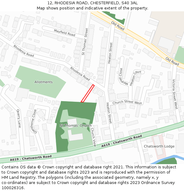 12, RHODESIA ROAD, CHESTERFIELD, S40 3AL: Location map and indicative extent of plot
