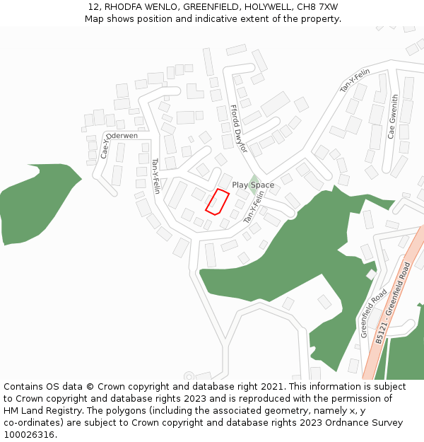 12, RHODFA WENLO, GREENFIELD, HOLYWELL, CH8 7XW: Location map and indicative extent of plot