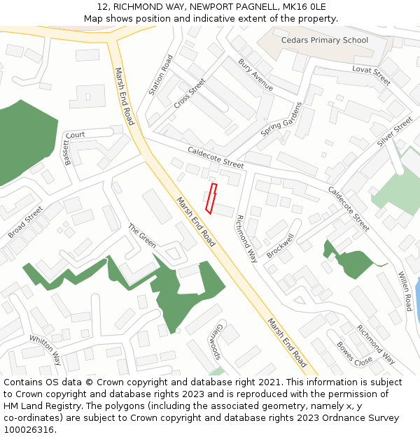 12, RICHMOND WAY, NEWPORT PAGNELL, MK16 0LE: Location map and indicative extent of plot