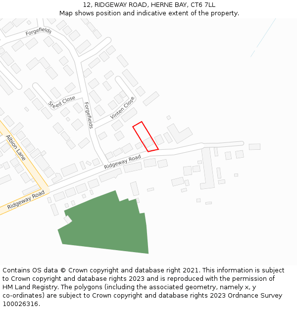 12, RIDGEWAY ROAD, HERNE BAY, CT6 7LL: Location map and indicative extent of plot