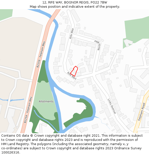12, RIFE WAY, BOGNOR REGIS, PO22 7BW: Location map and indicative extent of plot