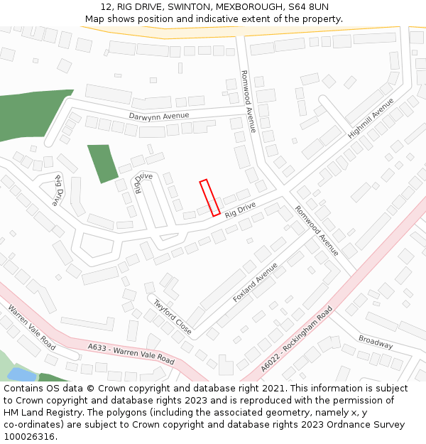 12, RIG DRIVE, SWINTON, MEXBOROUGH, S64 8UN: Location map and indicative extent of plot