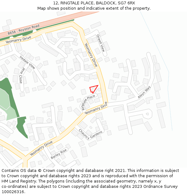 12, RINGTALE PLACE, BALDOCK, SG7 6RX: Location map and indicative extent of plot