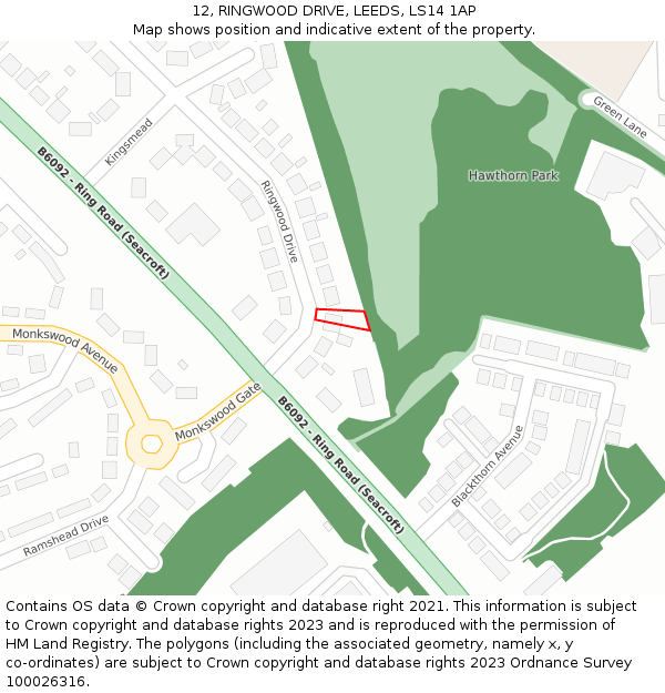 12, RINGWOOD DRIVE, LEEDS, LS14 1AP: Location map and indicative extent of plot