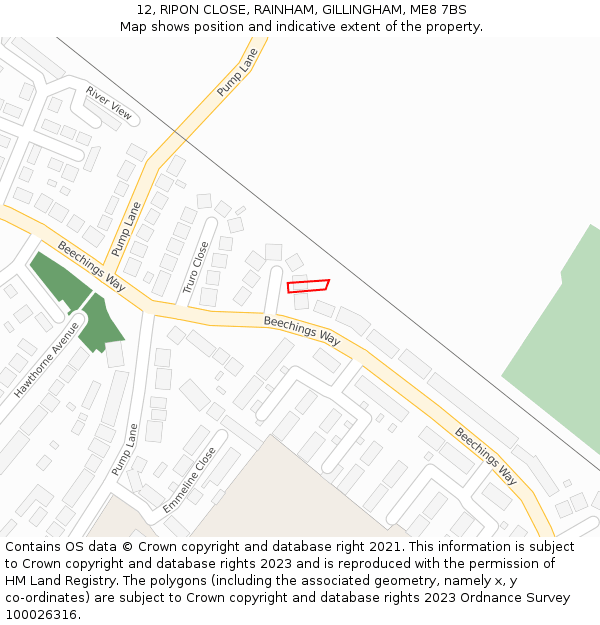 12, RIPON CLOSE, RAINHAM, GILLINGHAM, ME8 7BS: Location map and indicative extent of plot