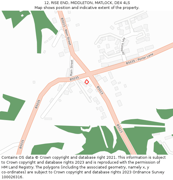 12, RISE END, MIDDLETON, MATLOCK, DE4 4LS: Location map and indicative extent of plot