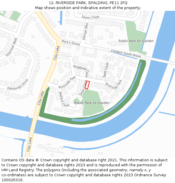 12, RIVERSIDE PARK, SPALDING, PE11 2FQ: Location map and indicative extent of plot