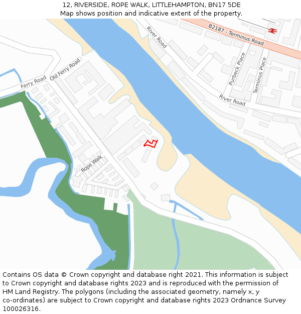 12, RIVERSIDE, ROPE WALK, LITTLEHAMPTON, BN17 5DE: Location map and indicative extent of plot