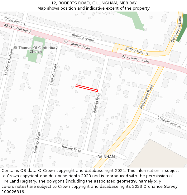 12, ROBERTS ROAD, GILLINGHAM, ME8 0AY: Location map and indicative extent of plot