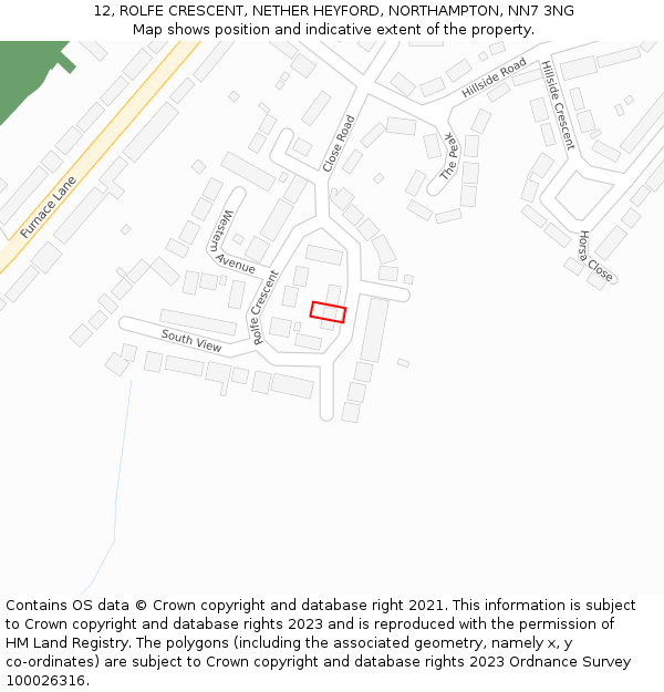 12, ROLFE CRESCENT, NETHER HEYFORD, NORTHAMPTON, NN7 3NG: Location map and indicative extent of plot