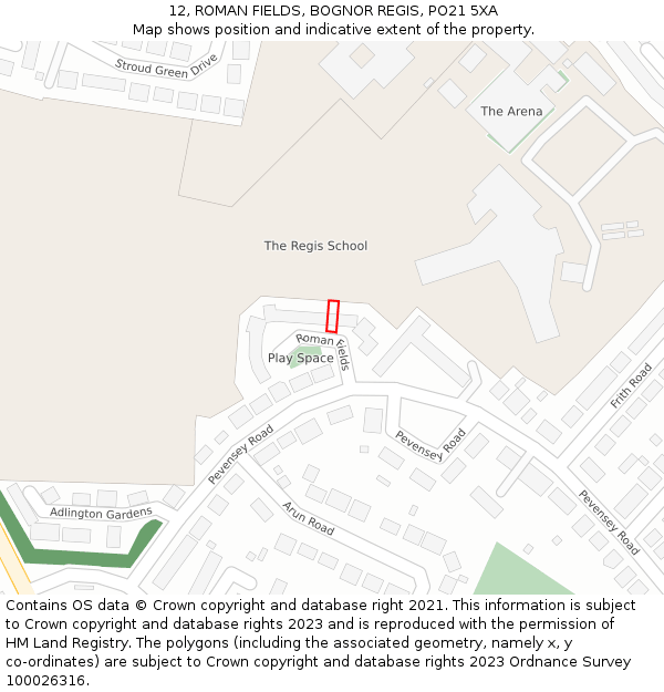 12, ROMAN FIELDS, BOGNOR REGIS, PO21 5XA: Location map and indicative extent of plot