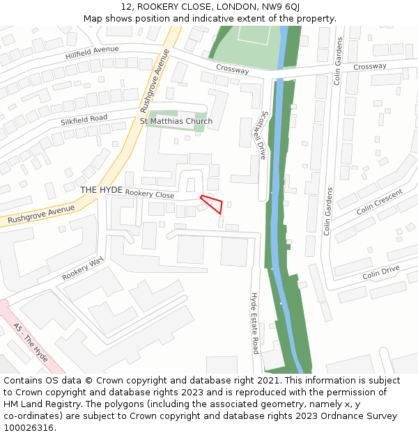 12, ROOKERY CLOSE, LONDON, NW9 6QJ: Location map and indicative extent of plot